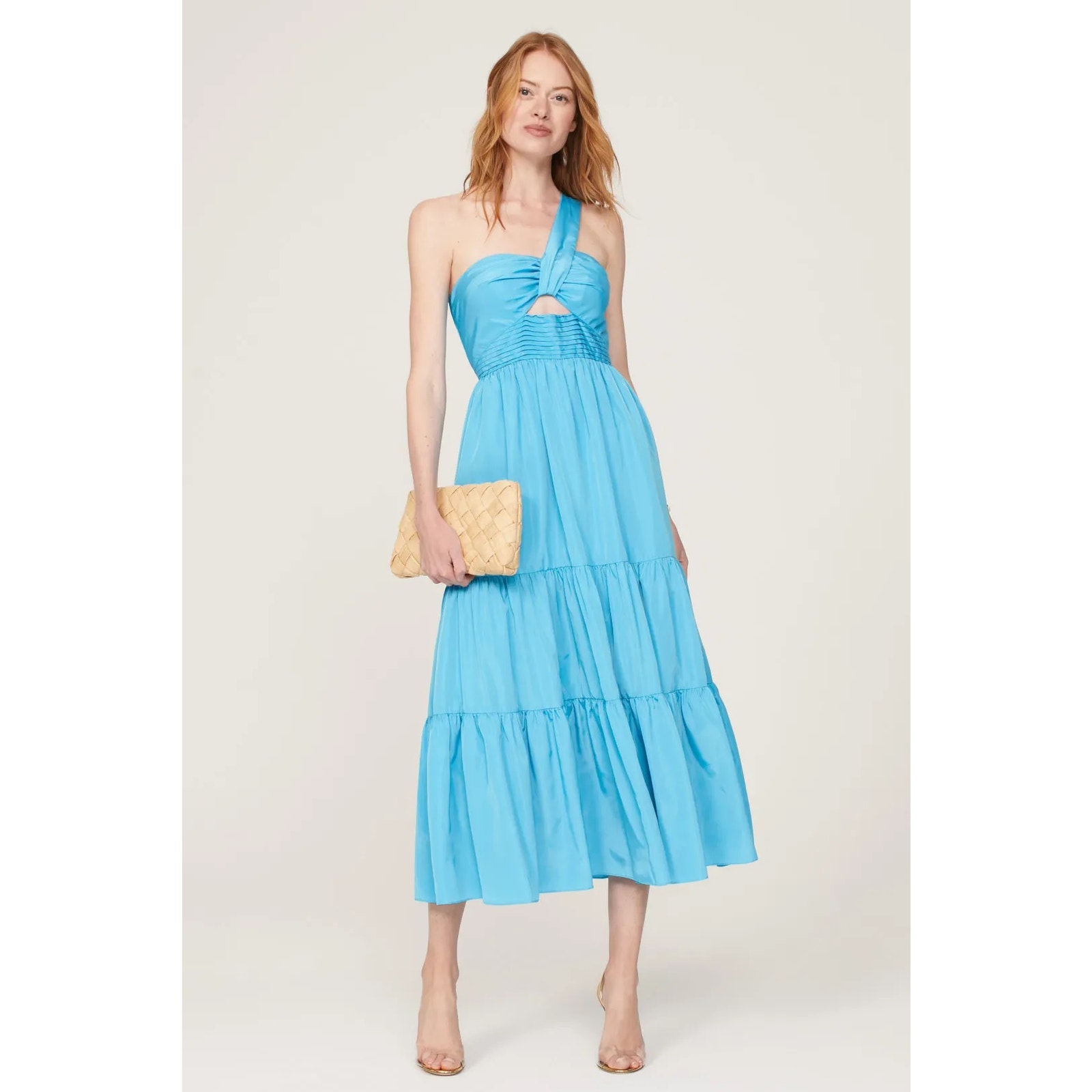Rtr One33 Social Patio Day Blue One Shoulder Tiered Maxi Dress Size 10 Cut Out
